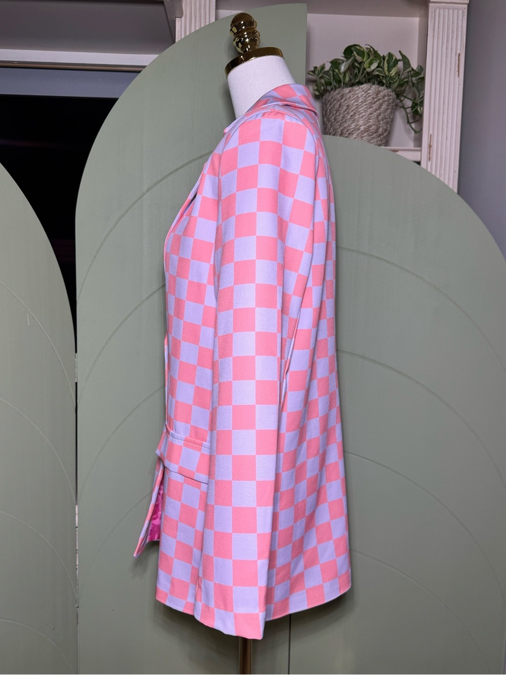 Boohoo Pink and Lavender Checkered Blazer - Picture 2 of 6